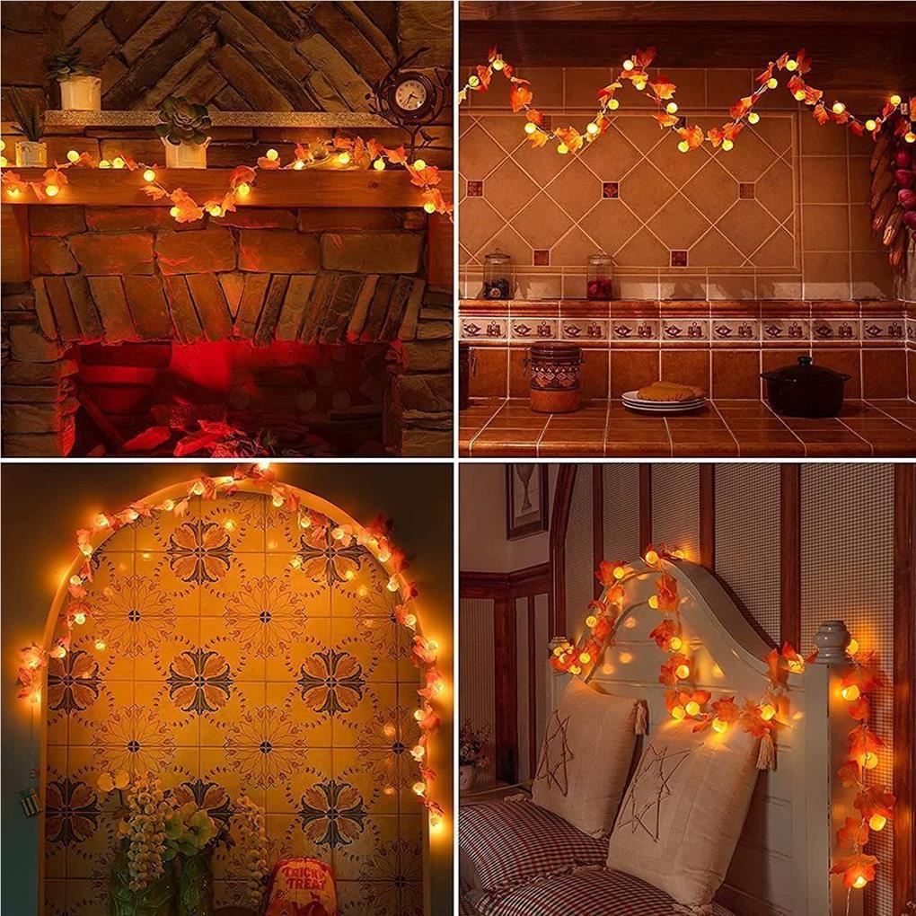 [doublelift Vn] Dây Đèn LED Hình Lá Phong Mùa Thu Kèm Quả Bí Ngô Trang Trí Lễ Tạ Ơn Mùa Halloween