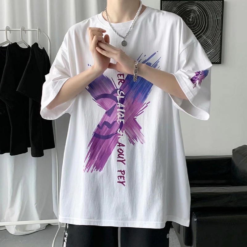 Áo Thun Tay Ngắn Dáng Rộng In Chữ Size M-5XL Phong Cách Hàn Quốc Cho Nam