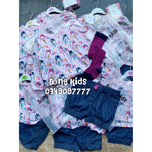 Set 3 Món Bé Gái Cô Gái Denim Hồng PR