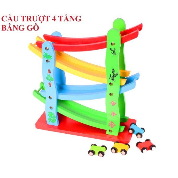 Xe Cầu Trượt 4 Tầng Bằng Gỗ An Toàn Cho Bé