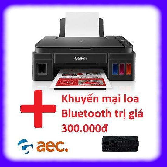 Máy in phun màu Canon Pixma G3010 sử dụng mực Hàn Quốc +loa khuyến mại Bluetooth trị giá 300K