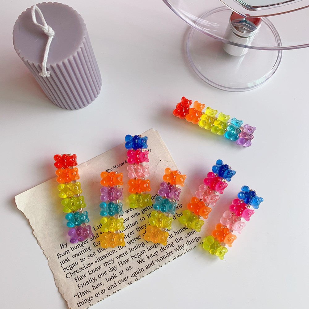 Kẹp Tóc Cài Gấu Kẹo Dẻo Gummy Bear Màu Cầu Vồng