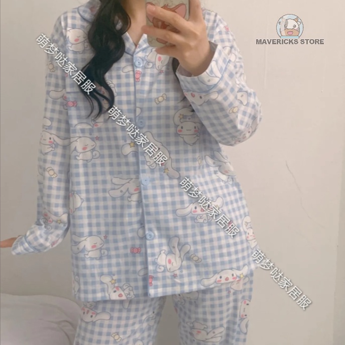 Bộ đồ ngủ tay dài in hình chú chó Cinnamon dễ thương phong cách Hàn Quốc cho nữ