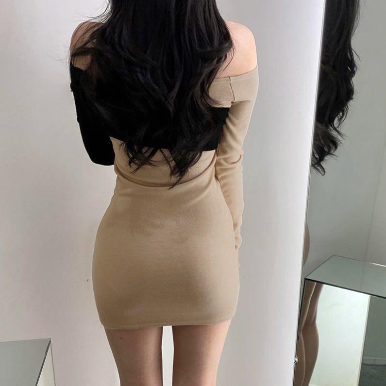 ORDER TB-   VÁY BODY PHỐI TAY MÀU CHÉO VẠT SANG CHẢNH