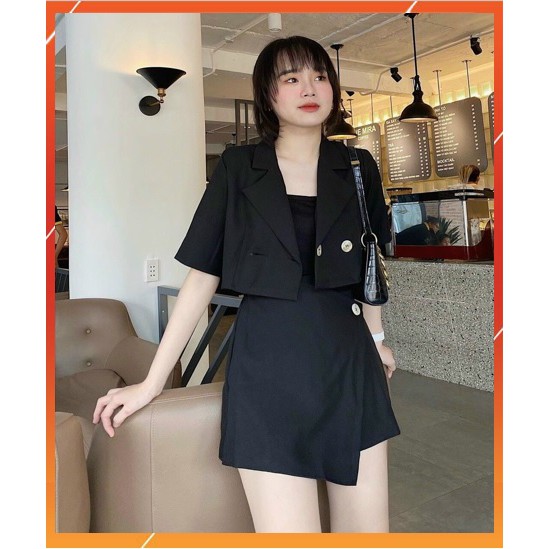 Chân Váy Ngắn✨Áo Croptop✨Set Đồ Nữ Cá Tính Áo Croptop Kiểu Vest Chân Váy Lệch Dáng Chữ A Form Cực Đẹ