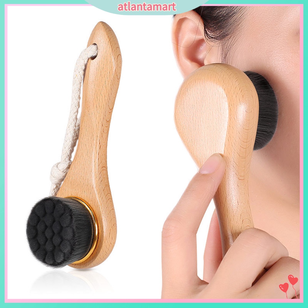 [Hàng mới về] Cọ rửa mặt mềm mại với tay cầm dài bằng gỗ