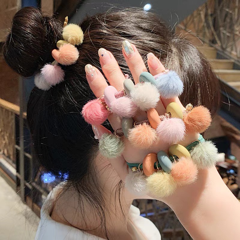 Dây Buộc Cột Tóc Cục Bông Nhiều Màu Xinh Xắn Dễ Thương Mainia Shop