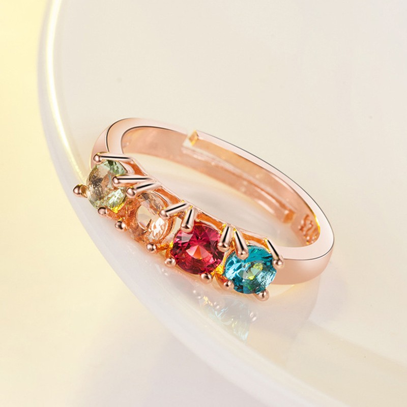 Nhẫn R779 mạ bạc 925 và vàng 18K màu vàng hồng khảm đá nhiều màu sắc dành cho nữ