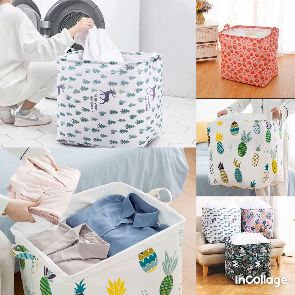 Túi đựng chăn màn quần áo,sọt vải họa tiết cỡ lớn 100L,Túi Đựng Quần Áo, Thùng Vải Đựng Đồ Đa Năng