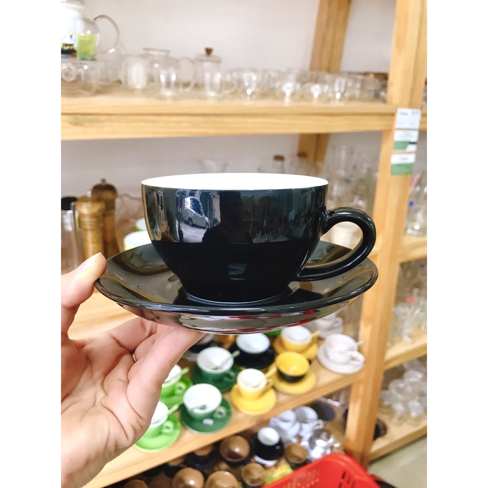 Bộ ly cốc tách sứ cafe CAPUCHINO - 250ml  ESPRESSO - 70ml màu đen bóng gốm sứ cao cấp Bát Tràng