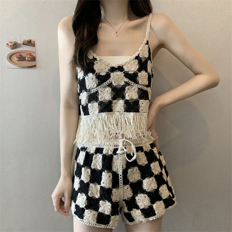 Oneri Set Áo Quần Đan Móc Rỗng Thanh Lịch Đi Biển Mùa Hè Cho Nữ Camis