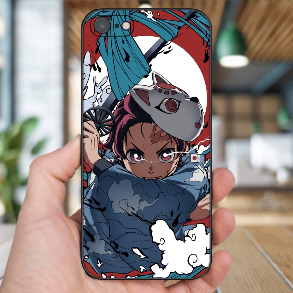 Ốp lưng iPhone 7, 8 dẻo đen cạnh vuông in hình Tanjiro Kimetsu No Yaiba