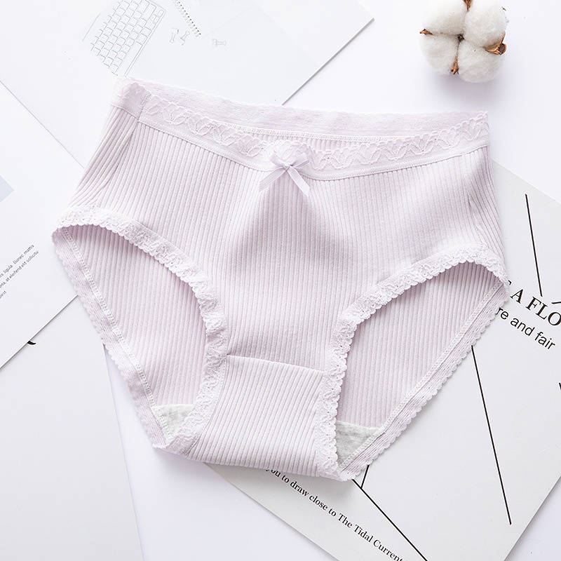 Quần lót gân tăm cạp cao viền ren kháng khuẩn KIMCHIBIKINI chip nữ Cotton xinh đẹp mềm mại thoáng mát QL076