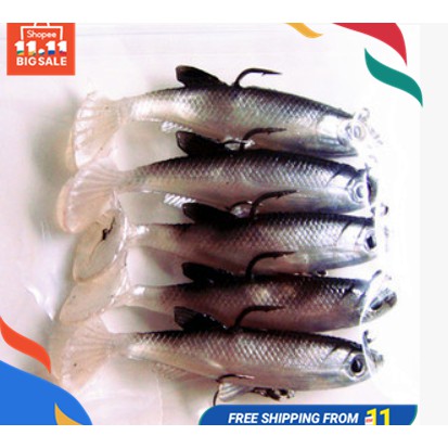 5 pcs / set Black and white lead fish Soft fish tail 14 g 8 cm squid bait line special soft bait