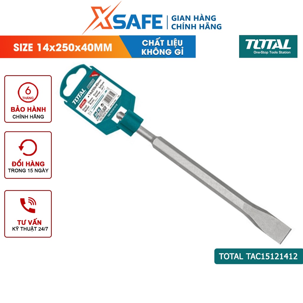 Mũi đục dẹp TOTAL TAC15121412 size 14x250x40mm dùng đục, khoét các bề mặt vật liệu cứng - chính hãng
