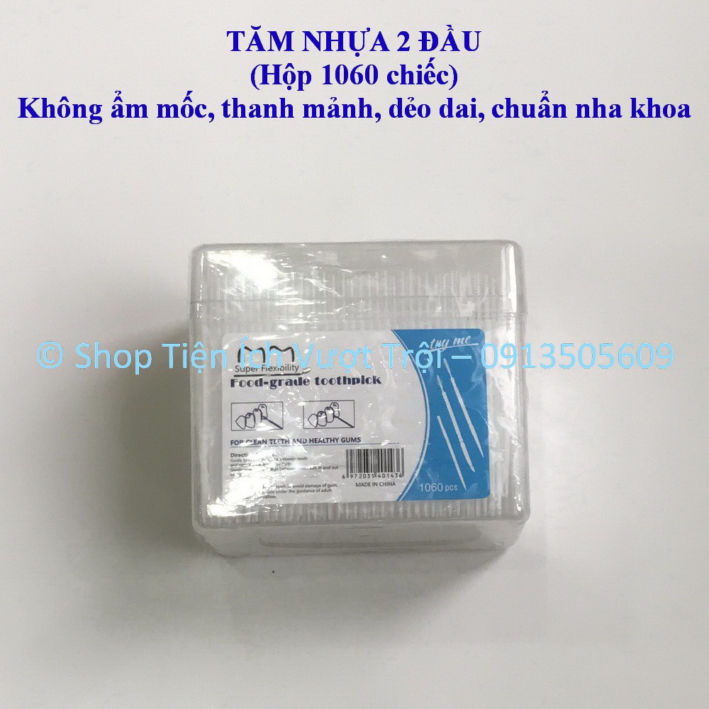 Hộp hơn 1000 cây tăm nhựa chất lượng cao giúp lấy thức ăn giắt mắc trong khe kẽ răng, không bị ẩm mốc-Tiện Ích Vượt Trội