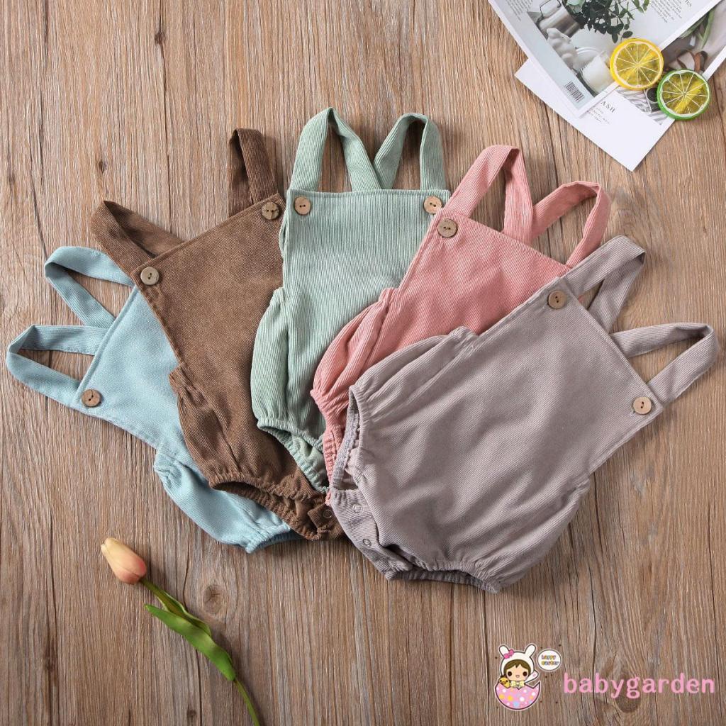 Bộ áo liền quần vải nhung màu trơn không tay thời trang mùa hè cho bé từ 0-24 tháng tuổi