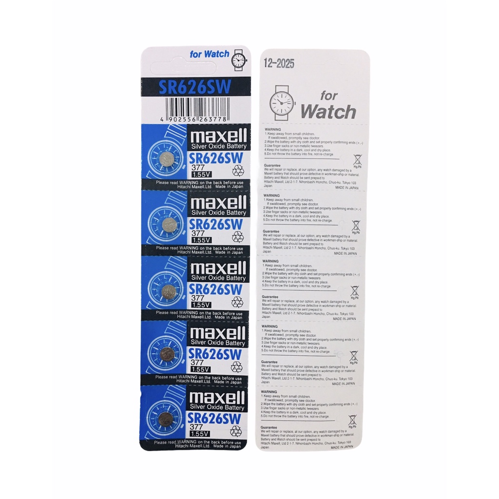 Vỉ 5 Viên Pin Maxell SR626SW AG4 G4 LR626 377 SR626 177 Nhật Bản