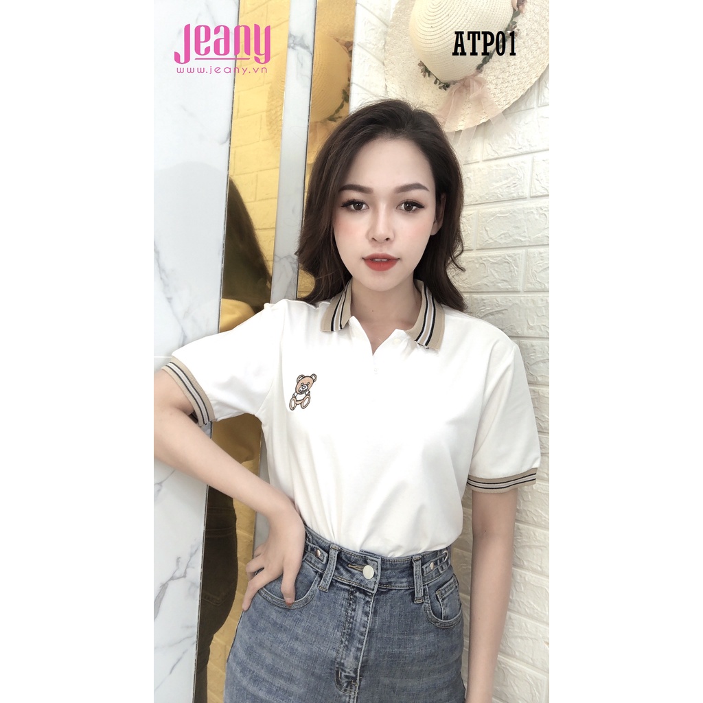 Áo thun polo nữ thêu gấu cổ bẻ vải cao cấp thoáng mát đủ size ATP01 - Jeany