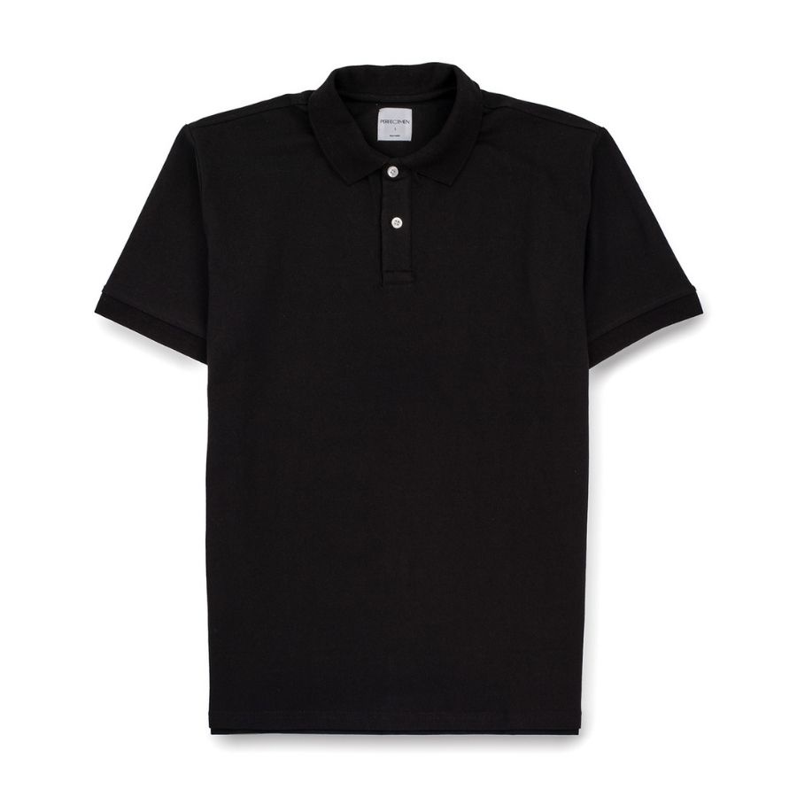 Áo thun Polo nam cao cấp 100% cotton PERFECTMEN vải cá sấu màu đen co giãn 4 chiều thoáng mát xuất xịn sang trọng