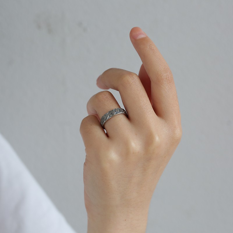 Nhẫn Nam Hình Vân Mây Cloudy Ring Kuu Clothes Thời Trang Basic Màu Bạc Đẹp Cao Cấp - Nhẫn Nam Thép Titan Không Gỉ