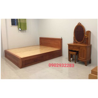 Giường ngủ hộc kéo gỗ sồi dạt phản , màu cánh gián 1M6X2M MS72 giá xưởng, chất gỗ đẹp