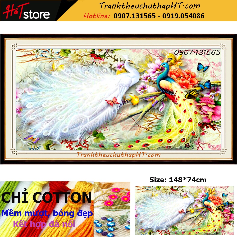 Tranh đính đá - Tranh thêu chữ thập Phú quý bình an DF656, HH0882: 148*74cm - Chưa đính