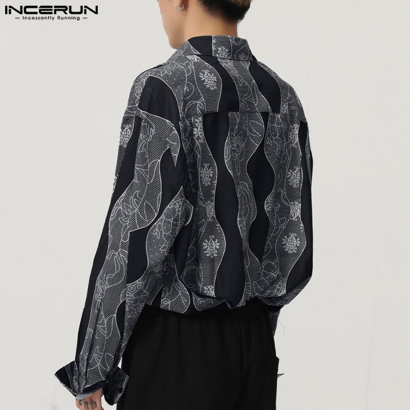 INCERUN Áo Sơ Mi Nam Dài Tay Cài Nút In Hoa Kiểu Retro Trẻ Trung