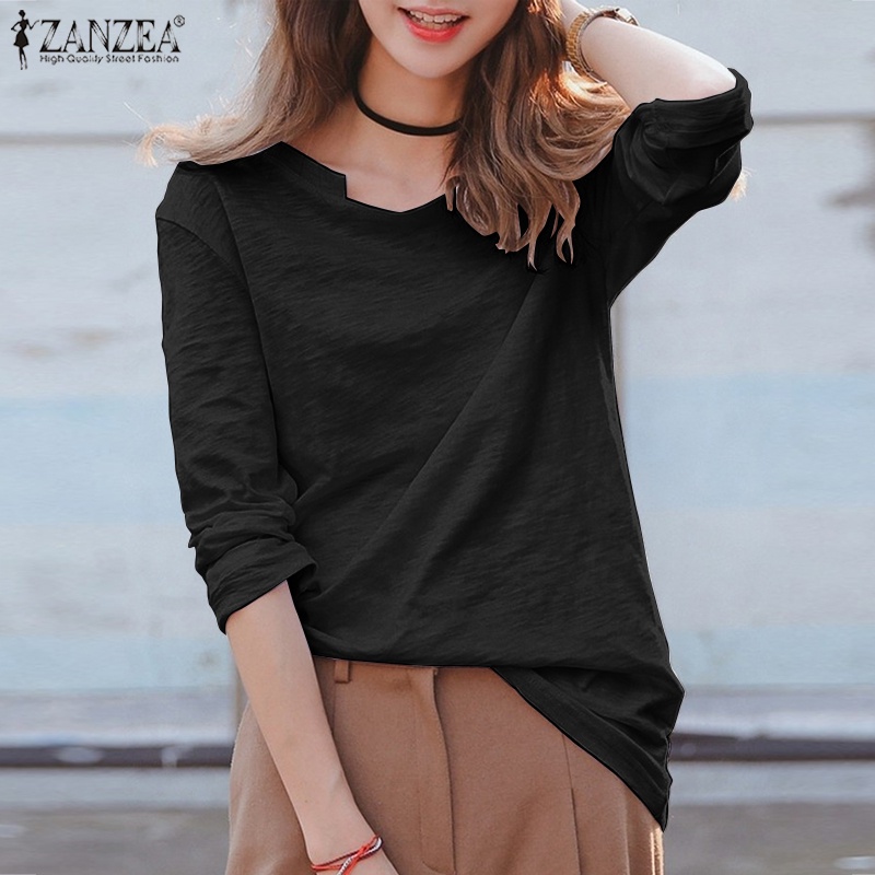 Áo Thun Dài Tay Cổ Tròn Màu Trơn Thời Trang Cho Nữ ZANZEA