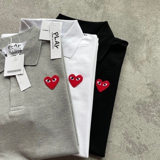 Play cdg áo thun polo ngắn tay thêu hình trái tim phong cách cổ điển