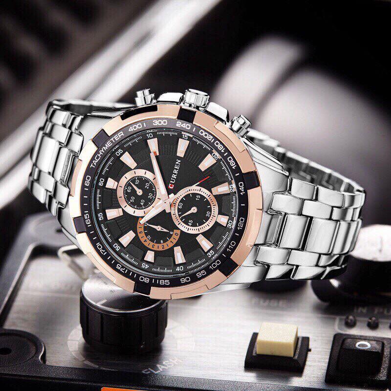 [CHÍNH HÃNG CHỐNG NƯỚC TỐT]&& ĐỒNG HỒ NAM CURREN DÂY INOX ( MÀU ĐEN VIỀN VÀNG ĐỒNG ) | BigBuy360 - bigbuy360.vn