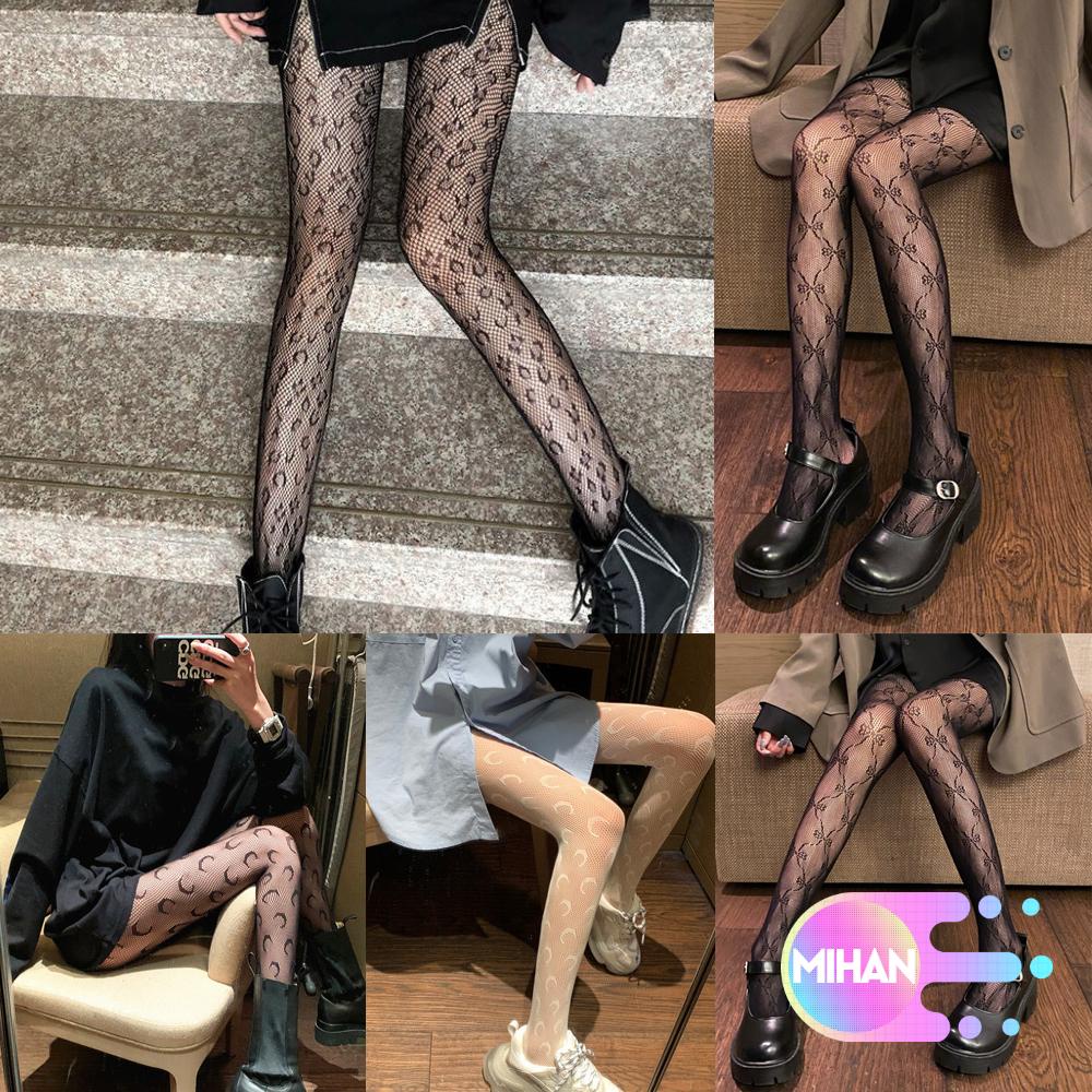 Quần Tất Lưới Màu Đen Họa Tiết Hoa Hồng/Mặt Trăng/Hoa Phong Cách Gothic Cho Nữ MIHAN1