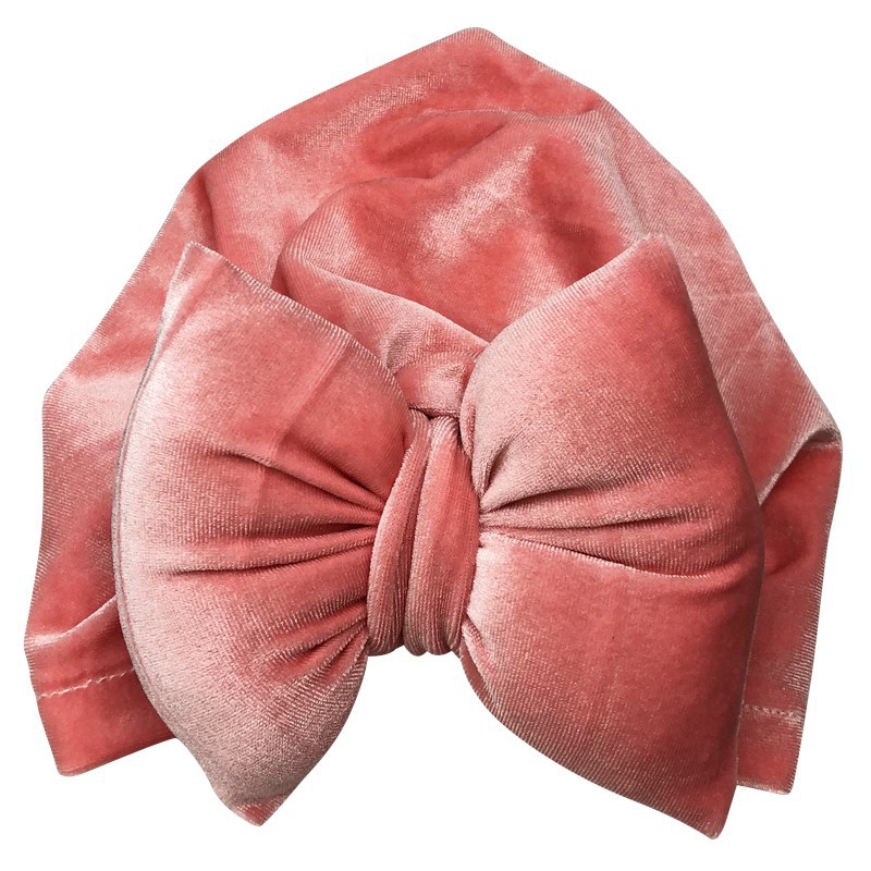 Mũ nhung màu trơn đính nơ xinh xắn cho bé gái