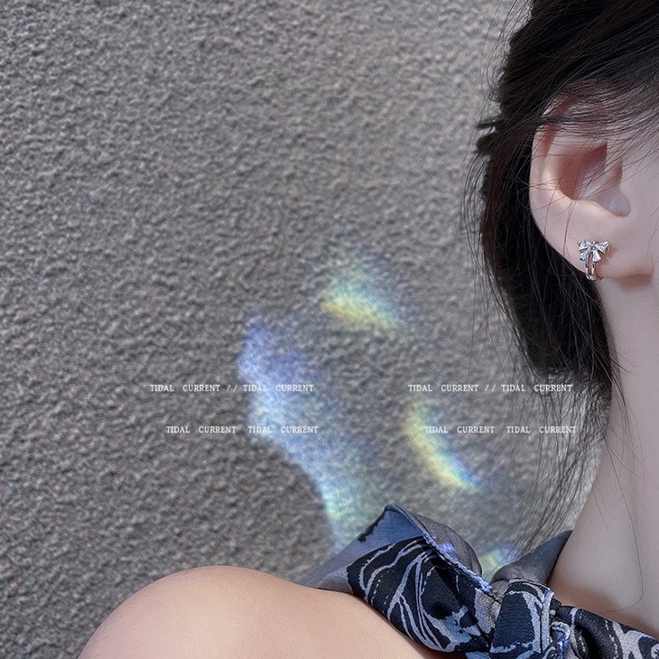 Khuyên Tai Đính Đá Zircon Hình Nơ Phong Cách Hàn Quốc Dành Cho Nữ