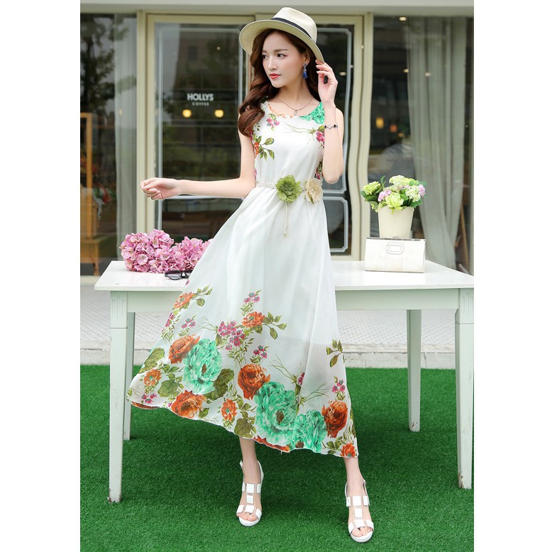 Đầm maxi voan  kèm dây thắt lưng hoa DX08 - Đầm suông maxi đi biển, đi dạo phố  damdutiecmaxi2019 | BigBuy360 - bigbuy360.vn