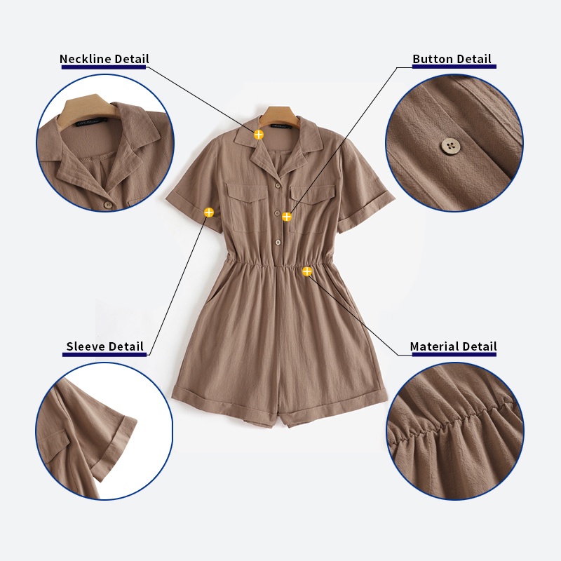 ZANZEA Jumpsuit Ngắn Chất Liệu Cotton Có Túi Thời Trang Cho Nữ