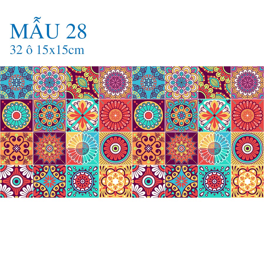 Set 32 ô 15cm hoặc 18 ô 20cm decal gạch bông trang trí nội thất