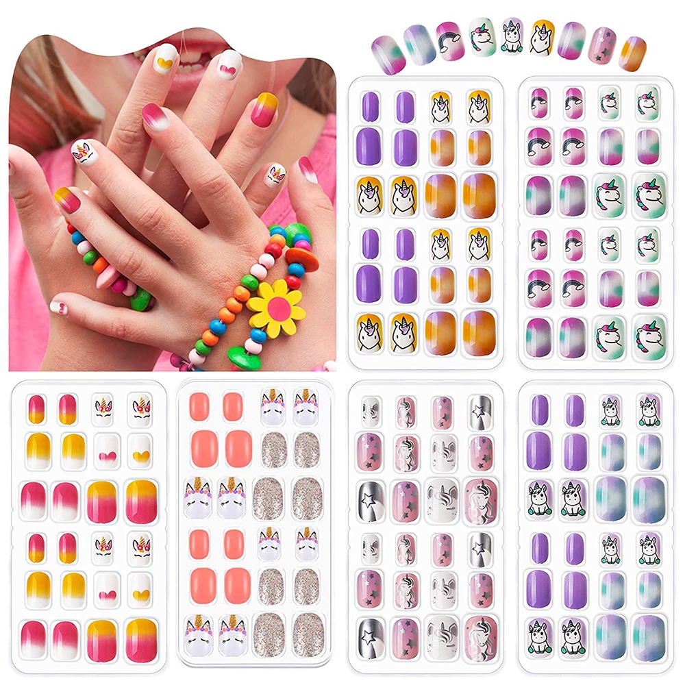 Bộ 24 Móng Tay Giả Bằng Acrylic Thời Trang Dành Cho Trẻ Em