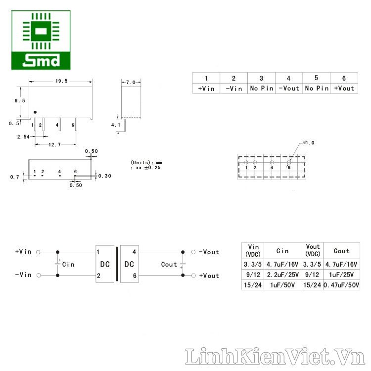 Module nguồn cách ly B1205S-2W DC-DC (12V-5V)