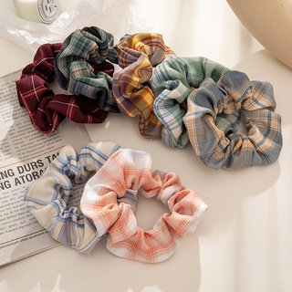 Dây Buộc Tóc Scrunchies Caro Xinh Xắn Dành Cho Nữ