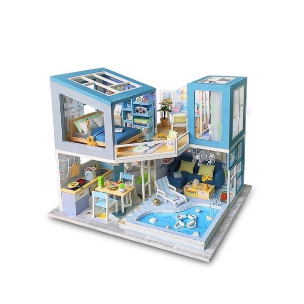 (Tặng mica,đèn,keo sữa)Mô hình nhà búp bê hiện đại bé tự lắp đô chơi diy doll house M910