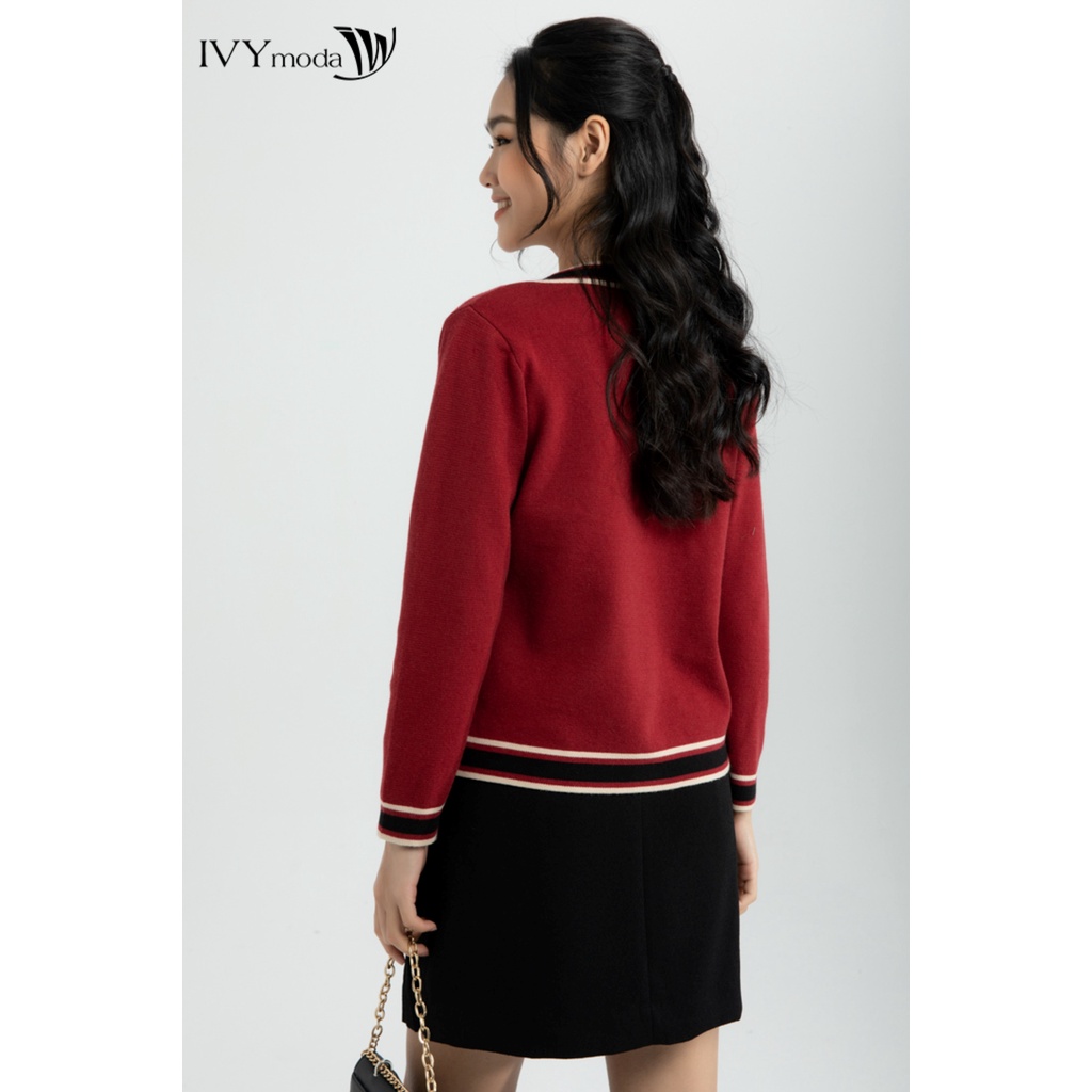 [NHẬP WABRTL5 GIẢM 10% TỐI ĐA 50K ĐH 250K ]Áo cardidan len nữ phối màu IVY moda MS 77B8000