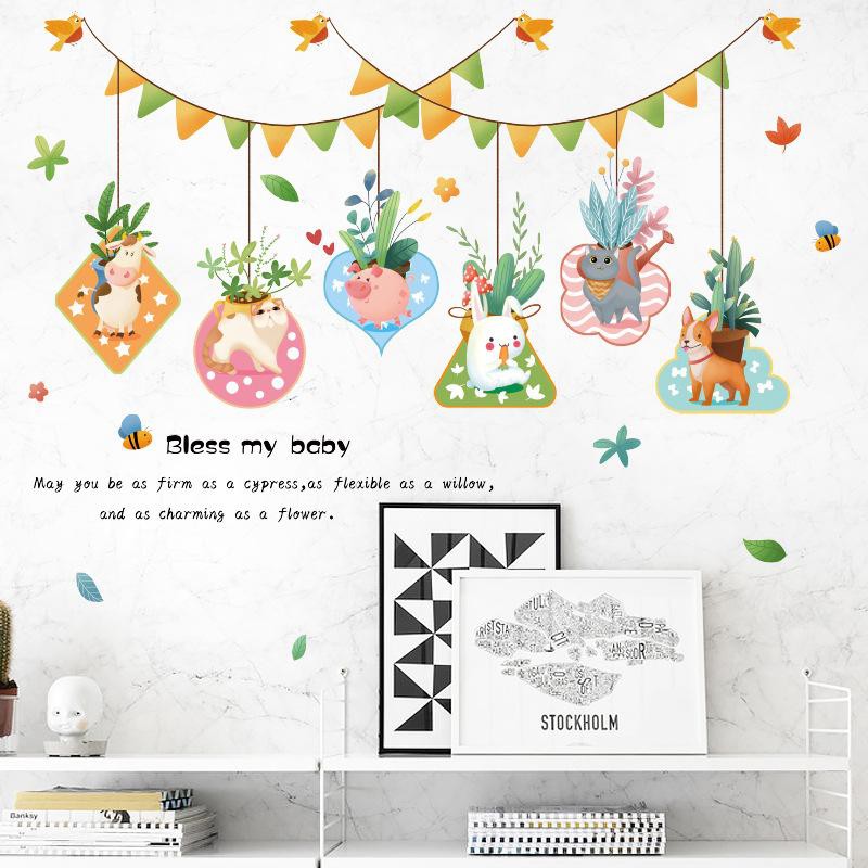 Decal dán tường Decal dán kính Giỏ hoa hình thú ngộ nghĩnh HM94004 | BigBuy360 - bigbuy360.vn