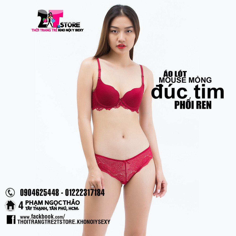 Áo Nâng Ngực Mouse Mỏng Đúc Tim Phối Ren (Đỏ)