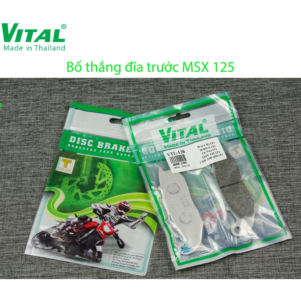 Bố thắng đĩa sau + trước MSX, CBR, CBR 150, CBR 150 hiệu VITAL - Má phanh xe máy, bố thắng đĩa VITAL chính hãng Thái lan