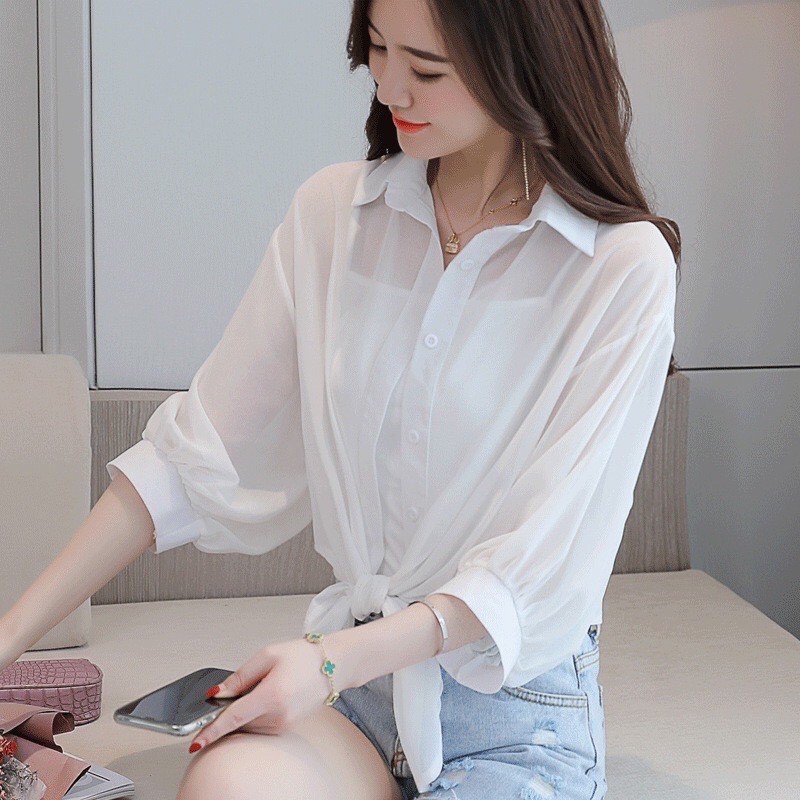 Áo sơ mi voan phôm rộng mới về mẫu siêu hót ( kèm ảnh chụp thật 100%)