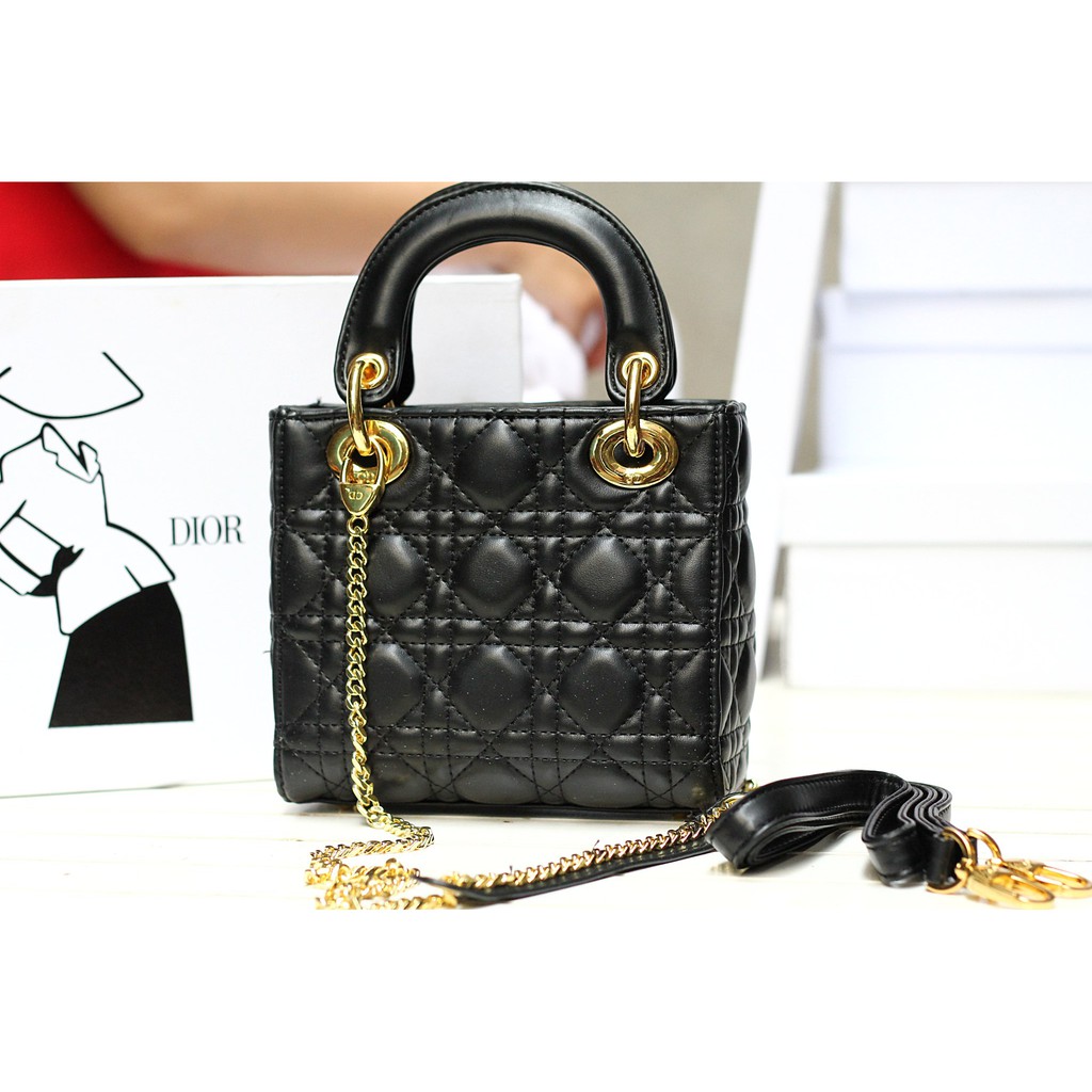 Túi Đeo Chéo 3ô da lì xích vàng có hộp