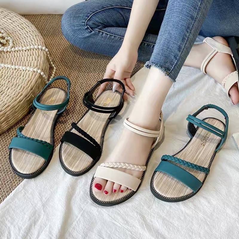 GDN2919094 DÉP HÈ SANDAL THỜI TRANG NỮ QUAI HẬU DÂY BUỘC LA MÃ VINTAGE ULZZANG CÁ TÍNH