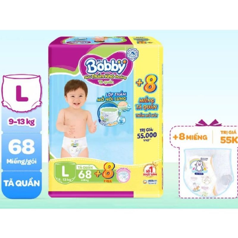 Tã quần Bobby đệm lưng thấm mồ hôi M76/L68/xl62/xxl56 miếng