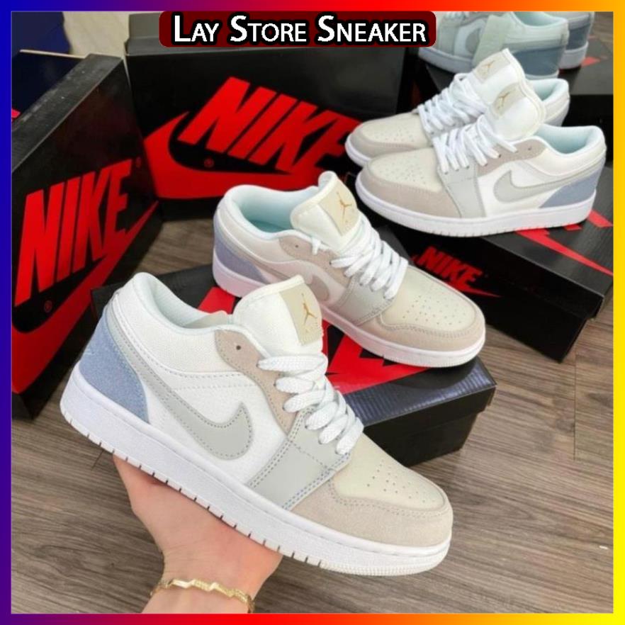 Giày Jordan 1 Low Paris Trắng Xám, JD1 Low Paris Cổ Thấp Gót Xanh Thời Trang Full Box Bill -LAYST
